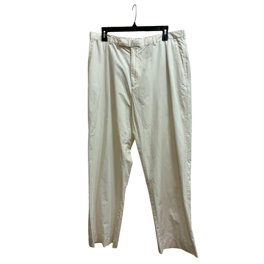 Perry Ellis Chino Pants Mens 36 Cream Straight Leg Cotton Blend Preppy Casual